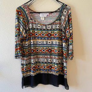 Jody California Womens Size Large Aztec Geometric Southwestern Blouse Top Shirt